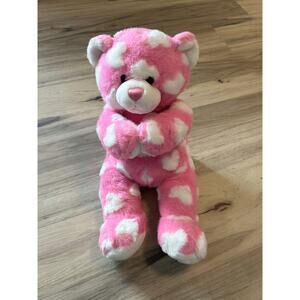 Build A Bear Pink White Hearts 16" Magnetic Paws Plush Bear Toy